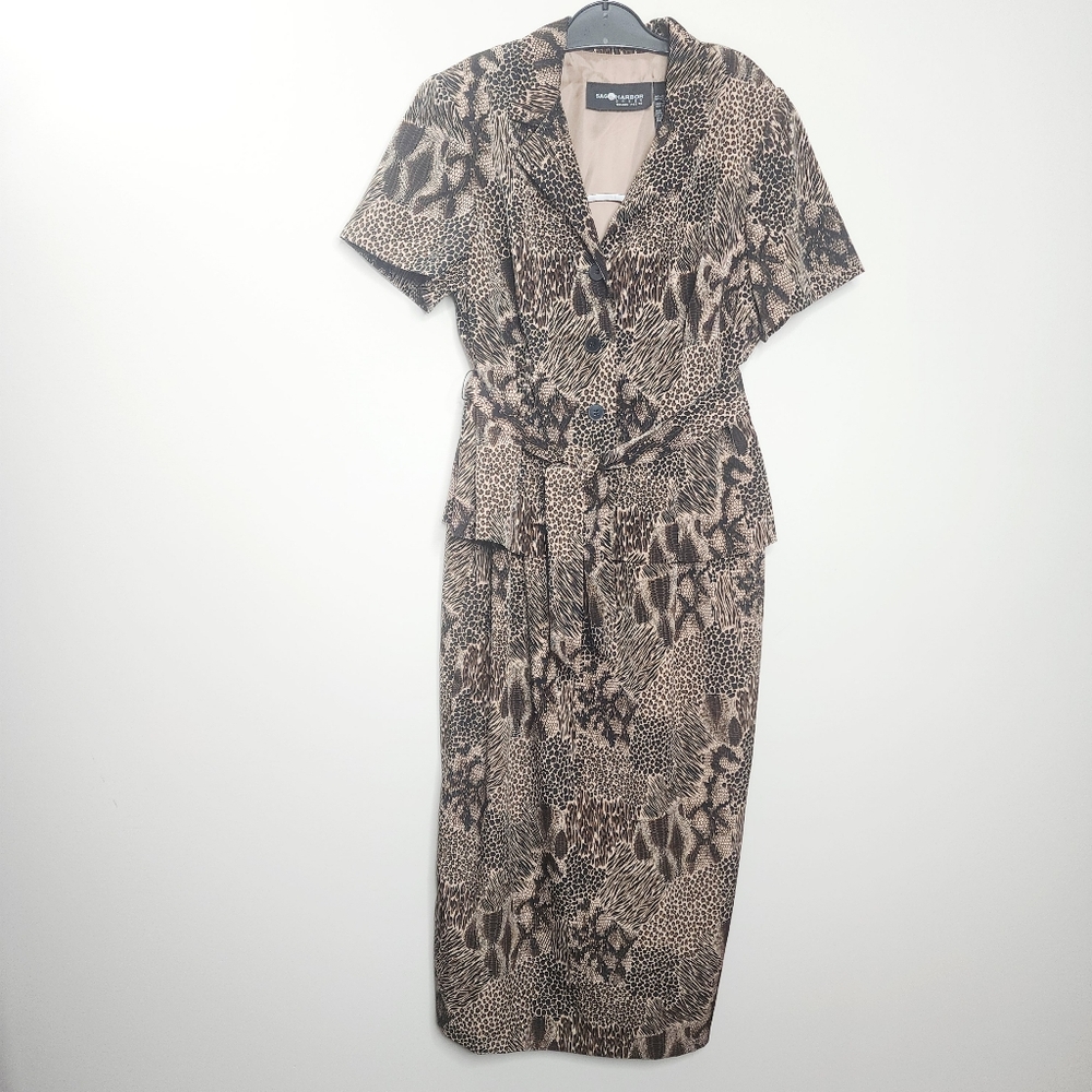Sag Harbor Woman Petite 14WP animal-print button-front midi dress